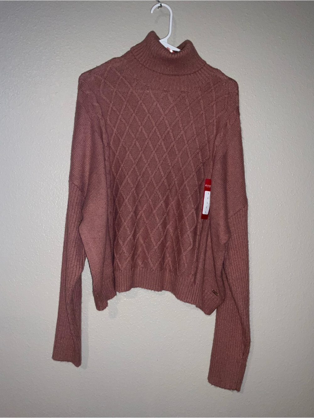 GUESS Mauve Cable Knit Turtleneck Sweater - Picture 2 of 5